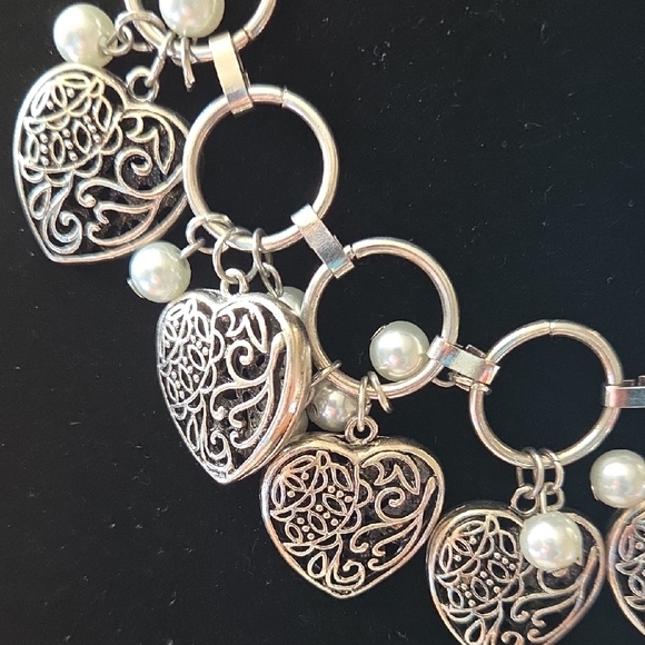 Paparazzi 6 Piece Necklace Silver Heart With Pearl Bracelets Set - Picture 8 of 17